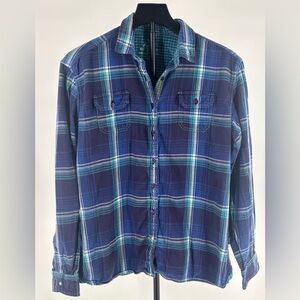 Kuhl Button Down Plaid Flannel Shirt Blue Purple Women’s Large